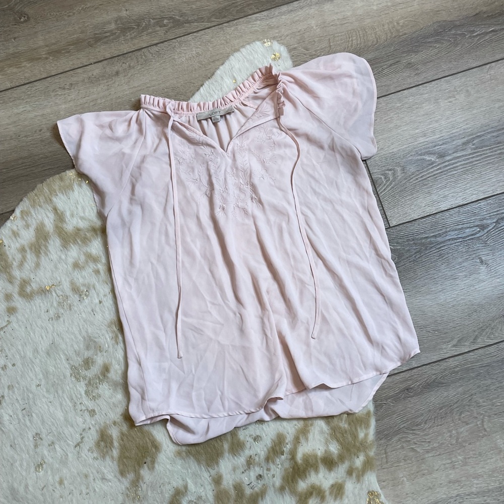 Loft blush pink flutter sleeve chiffon blouse - Picture 1 of 6